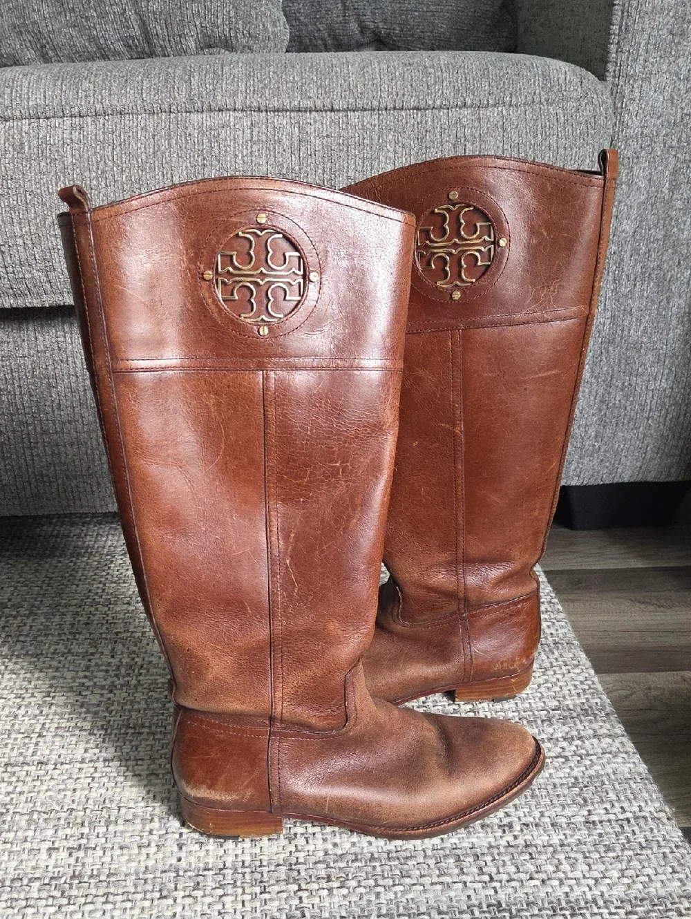 Tory Burch Kiernan Brown Tumbled Leather Riding Boots Size 10
